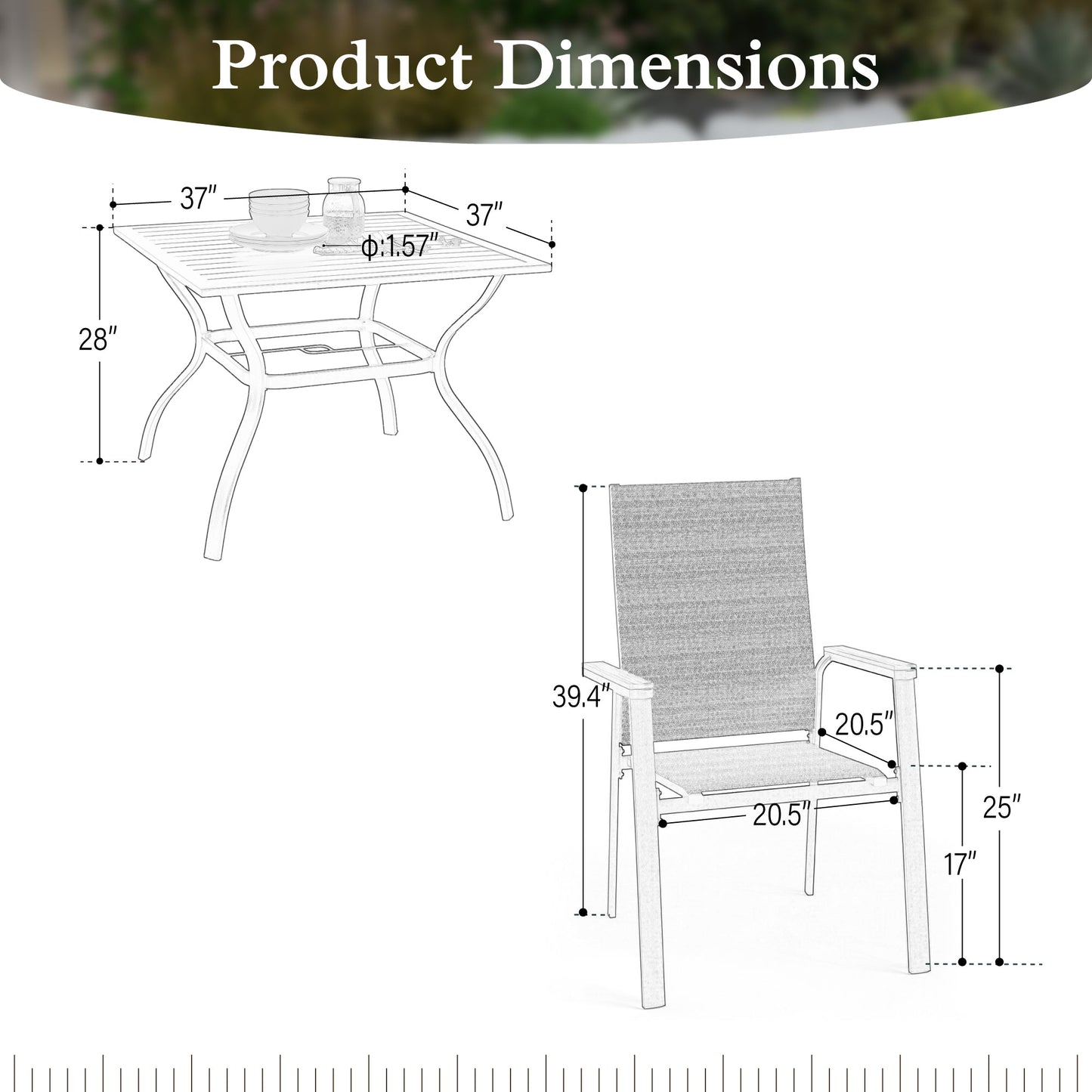 Sophia&William 5-Piece Outdoor Patio Dining Set Textilene Chairs & Teak-Wood Table Furniture Set, Blue