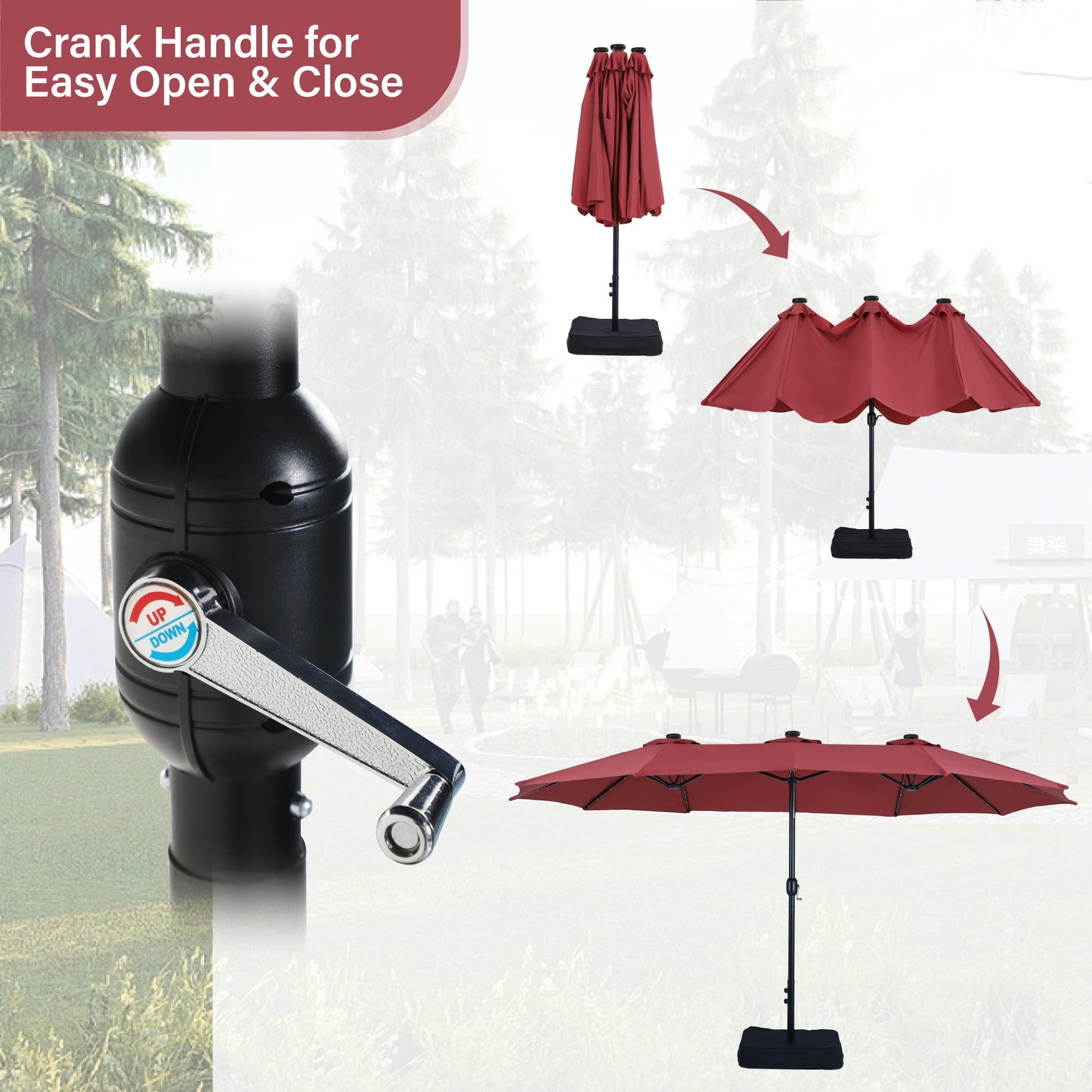 Sophia & William 15FT Outdoor Patio Umbrella Extra Large Double-Sided Garden Umbrella with Crank Handle, Red