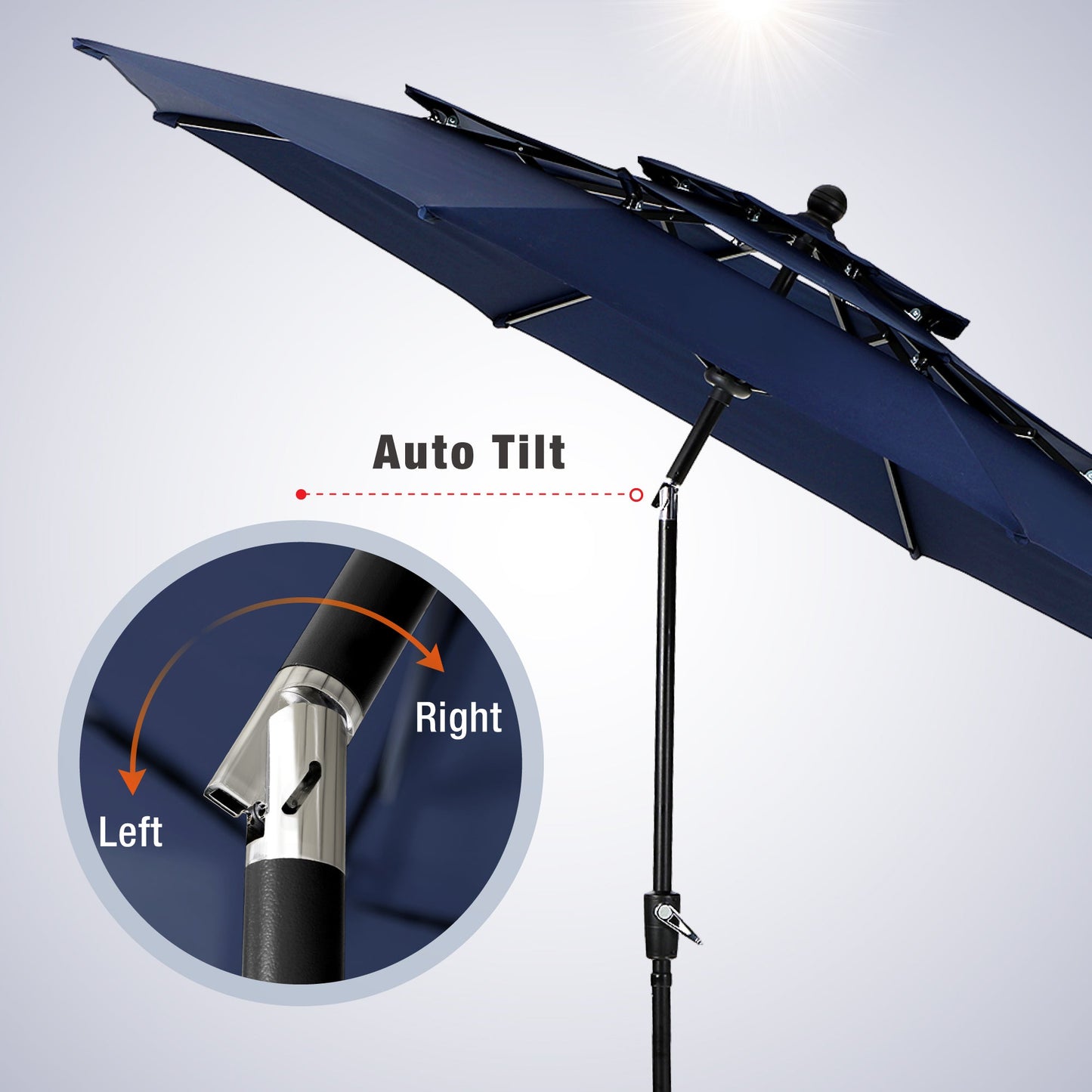 Alpha Joy 10ft 3 Tier Auto-tilt Outdoor Patio Umbrella with Push Button Tilt and Crank, Navy Blue