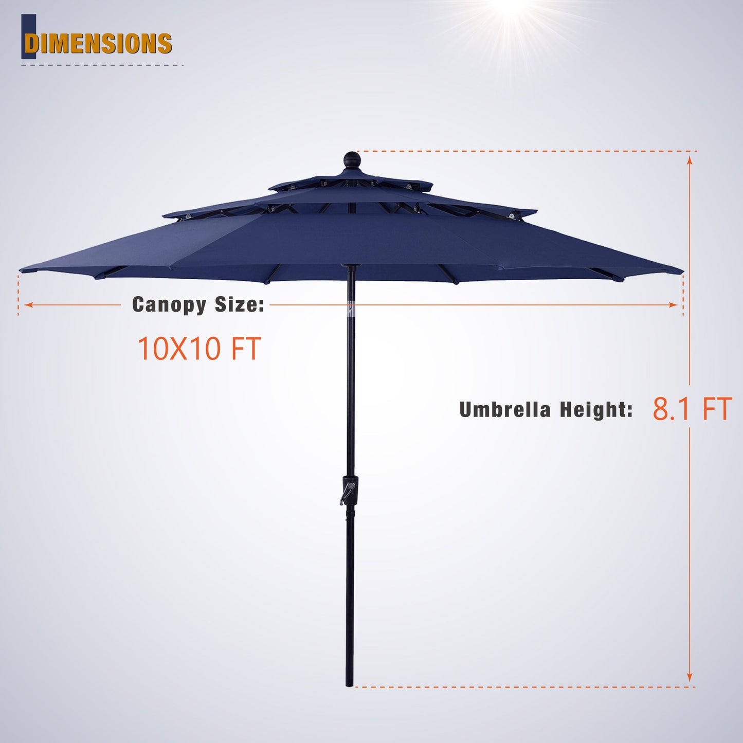 Alpha Joy 10ft 3 Tier Auto-tilt Outdoor Patio Umbrella with Push Button Tilt and Crank, Navy Blue