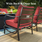 Alpha Joy 9 Seat Outdoor Patio Furniture Set Metal Conversation Set with 2 x Swivel & 2 x Fixed Sofa Chairs & 2 x Ottoman, Red