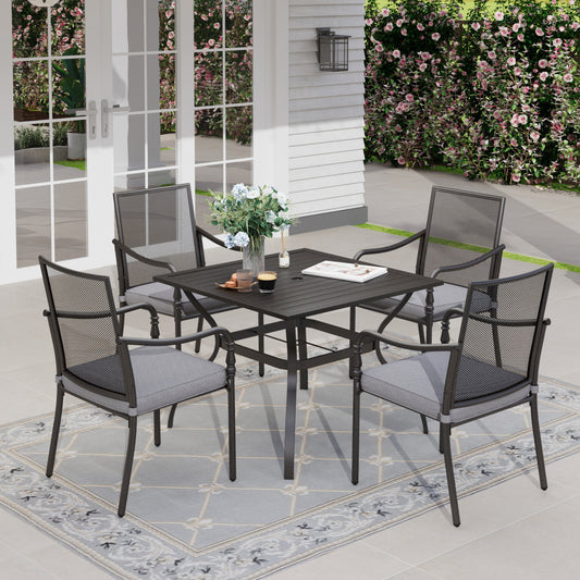 Sophia & William 5 Piece Patio Metal Dining Set Square Table and 4 Mesh Chairs