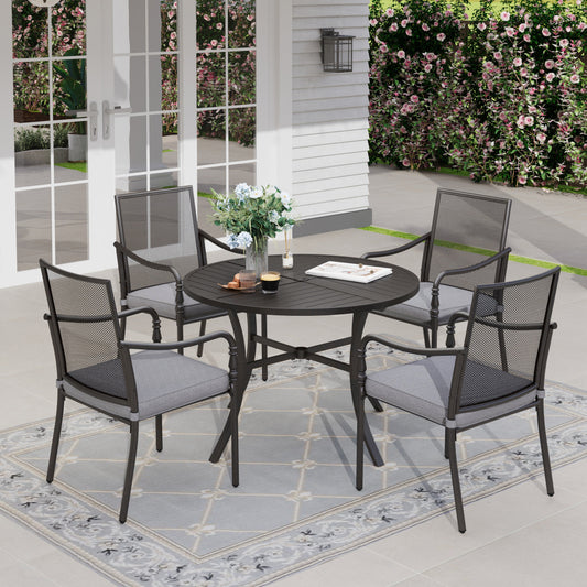 Sophia & William 5 Piece Patio Metal Dining Set Round Table and 4 Mesh Chairs