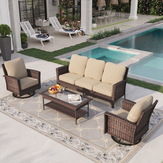 Sophia & William 4 Pieces Wicker Patio Conversation Set 5-Seat Outdoor Furniture Set with Swivel Chairs, Beige