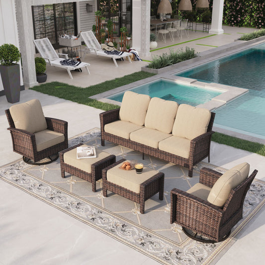 Sophia & William 5 Pieces Wicker Patio Conversation Set 7-Seat Outdoor Furniture Set with Swivel Chairs, Beige