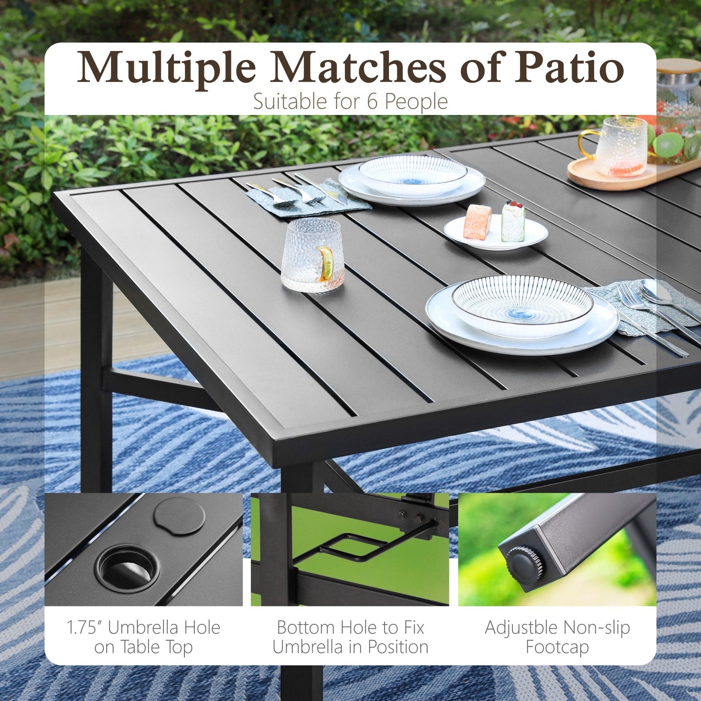 Sophia & William 9-Piece Outdoor Patio Dining Set Metal Rattan Chairs and Rectangle Steel Table