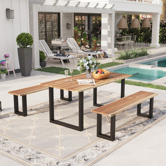 Sophia & William 3 Pieces Wood Patio Dining Set with 1 Rectangular Table and 2 Benches