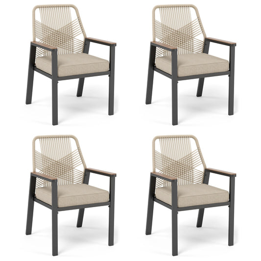 Sophia & William 4Pcs Outdoor Patio Rattan Dining Chairs with Metal Frame, Beige Cushion