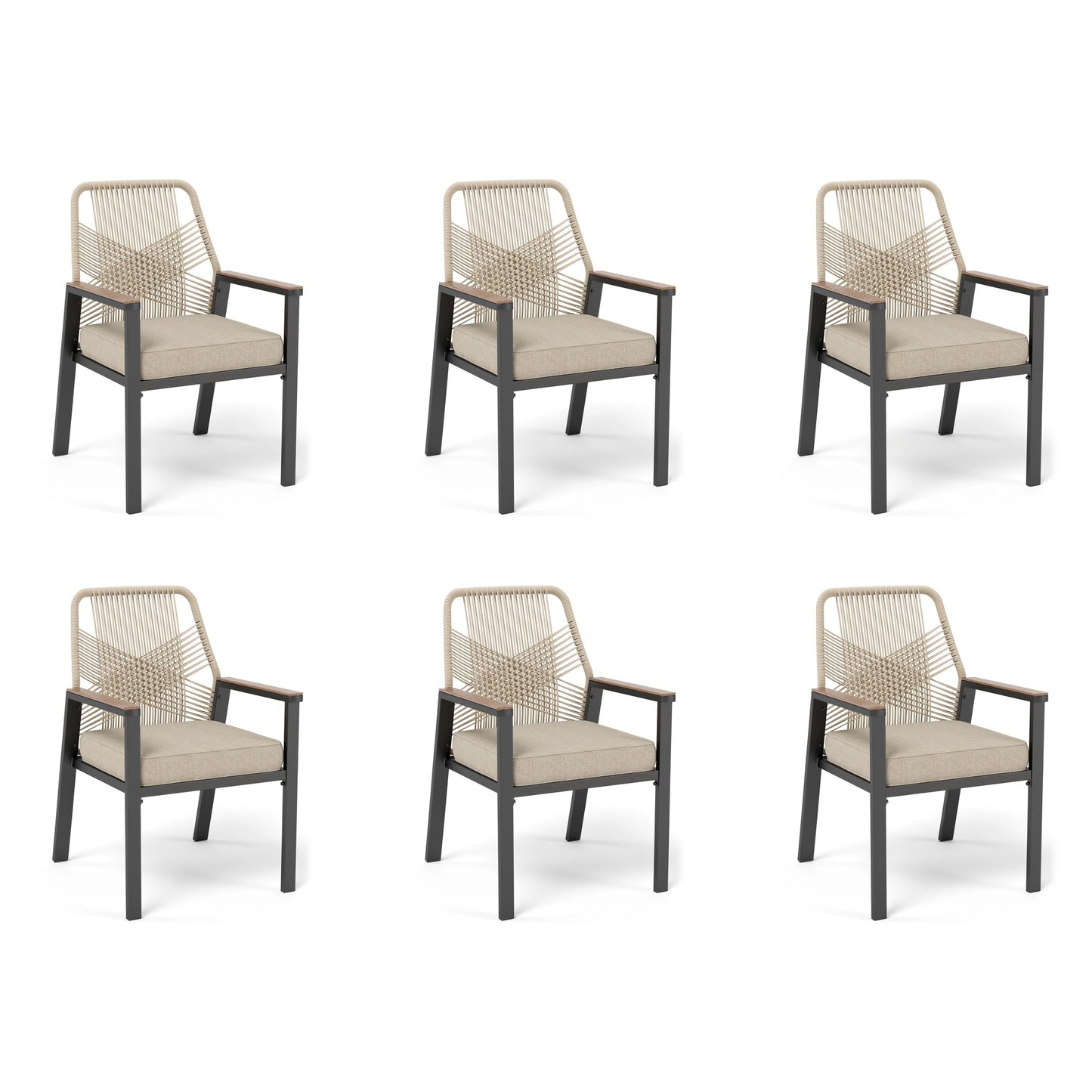 Sophia & William 6Pcs Outdoor Patio Rattan Dining Chairs with Metal Frame, Beige Cushion