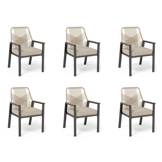 Sophia & William 6Pcs Outdoor Patio Rattan Dining Chairs with Metal Frame, Beige Cushion