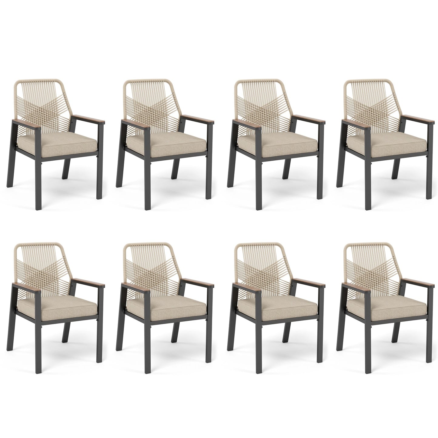 Sophia & William 8Pcs Outdoor Patio Rattan Dining Chairs with Metal Frame, Beige Cushion