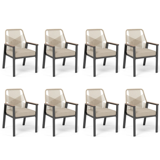 Sophia & William 8Pcs Outdoor Patio Rattan Dining Chairs with Metal Frame, Beige Cushion