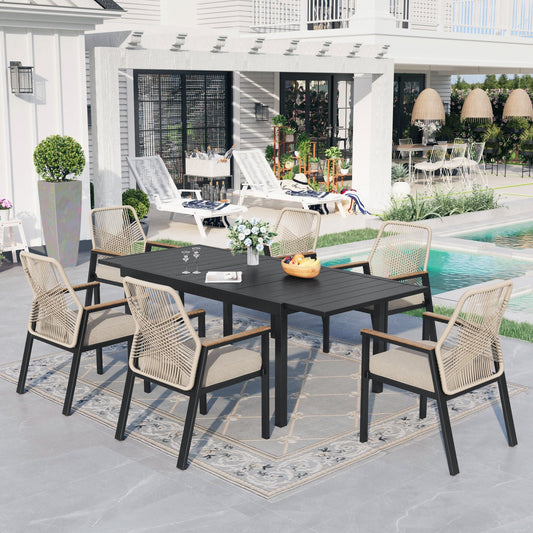 Sophia & William 7-Piece Outdoor Patio Dining Set Metal Rattan Chairs and Extendable Steel Table