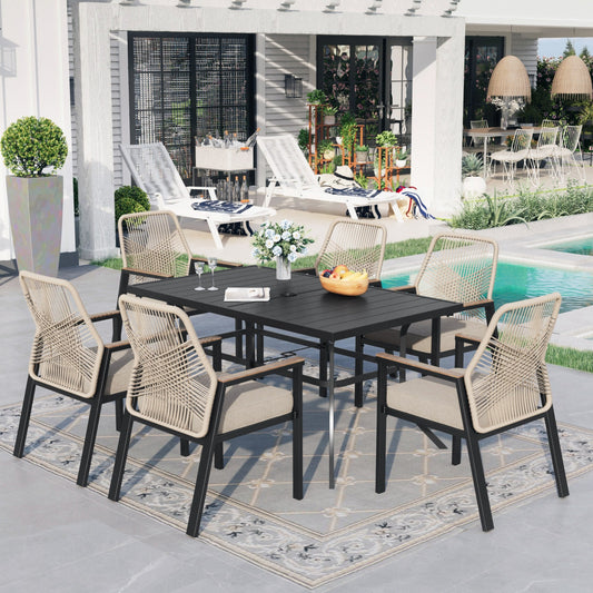 Sophia & William 7-Piece Outdoor Patio Dining Set Metal Rattan Chairs and Steel Table