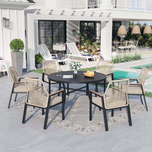 Sophia & William 7-Piece Outdoor Patio Dining Set Metal Rattan Chairs and Steel Round Table