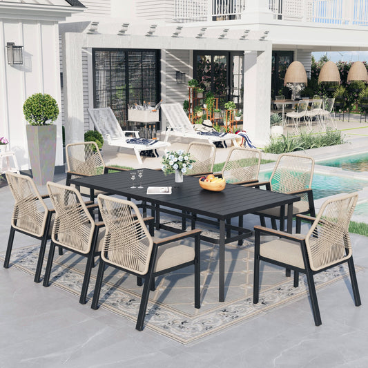 Sophia & William 9-Piece Outdoor Patio Dining Set Metal Rattan Chairs and Rectangle Steel Table