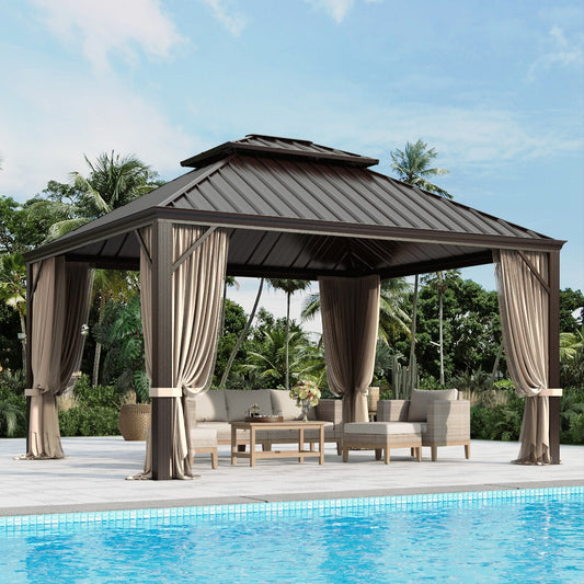 Sophia & William Outdoor Patio 12x14 ft Hardtop Gazebo Canopy with Aluminum Frame, Brown