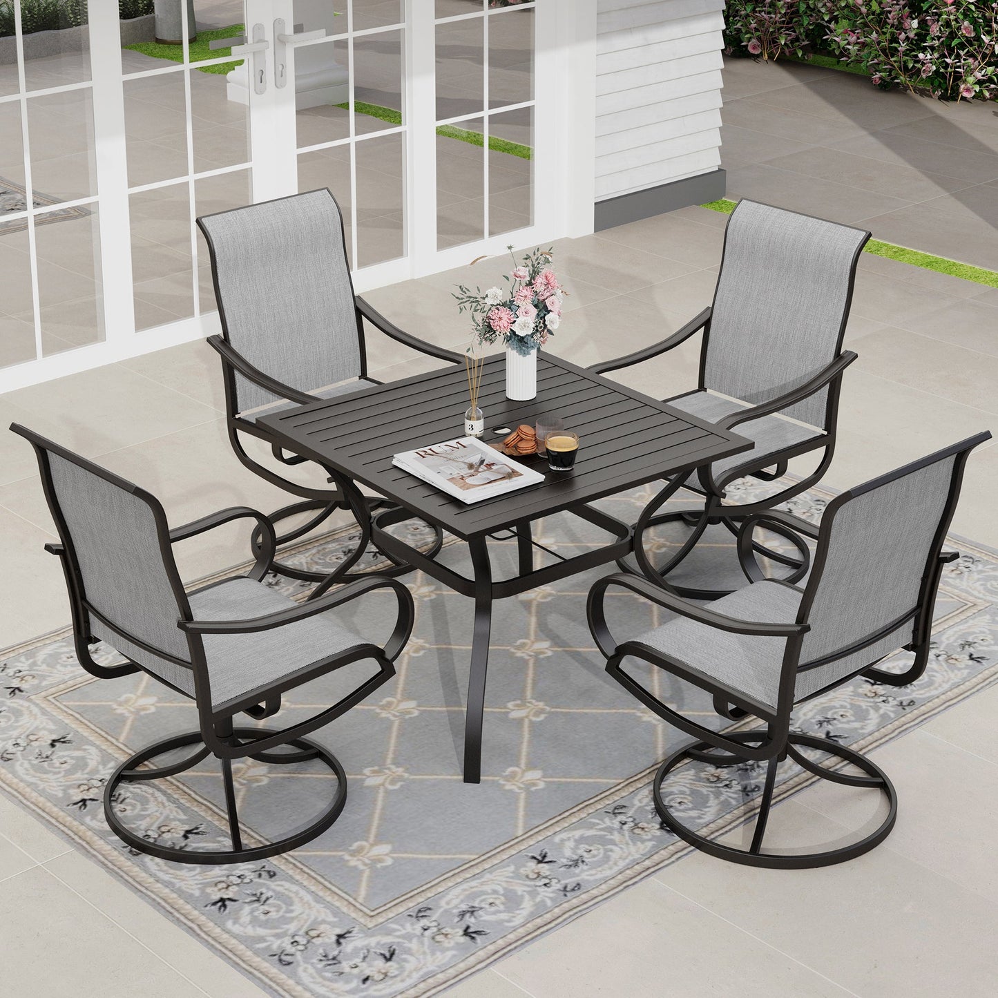 Sophia & William 5 Piece Outdoor Patio Dining Set Textilene Chairs and Table Furniture Set, Gray