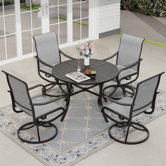 Sophia & William 5 Piece Outdoor Patio Dining Set Textilene Chairs and 42" Round Table Furniture Set, Gray