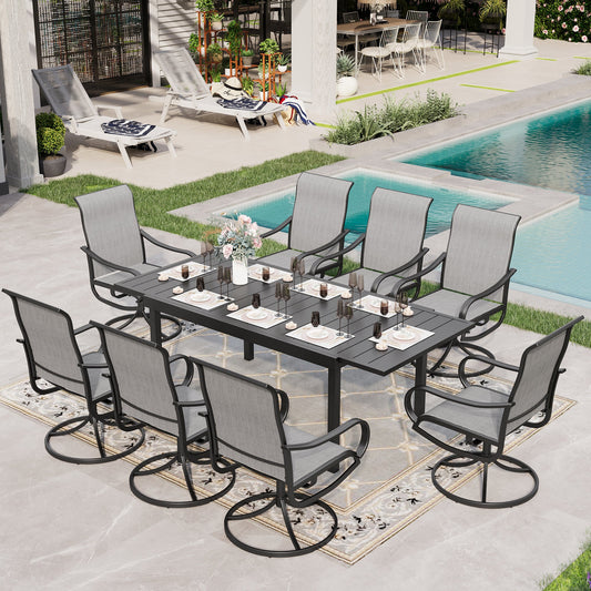 Sophia & William 9 Piece Outdoor Patio Dining Set Textilene Chairs and Expandable Table Furniture Set, Gray