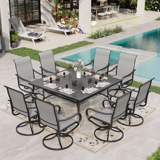 Sophia & William 9 Piece Outdoor Patio Dining Set Textilene Chairs and 60" Square Table Furniture Set, Gray