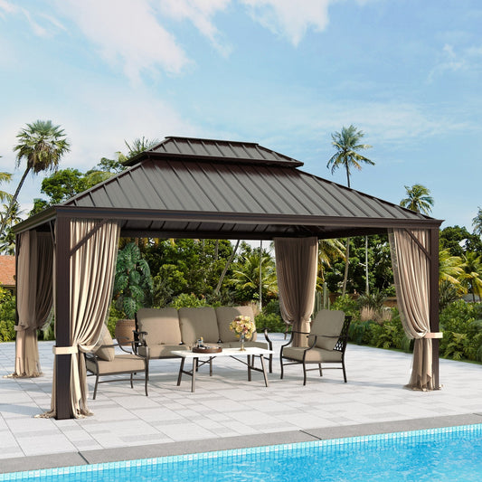 Sophia & William Outdoor Patio 12x16 ft Hardtop Gazebo Canopy with Aluminum Frame, Brown