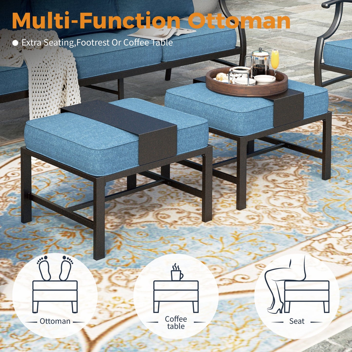 Sophia&William 9 Seat Patio Conversation Set Outdoor Sofa Furniture Set with Ottomans, Navy Blue