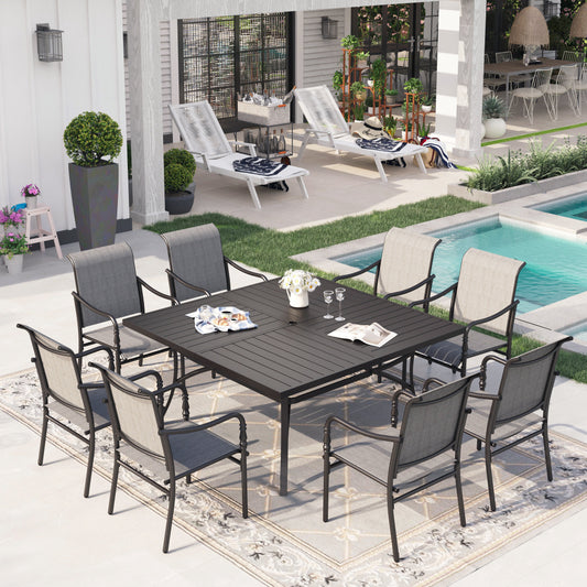 Sophia & William 9Pcs Patio Dining Set Outdoor 60 Square Table & Textilene Chairs Furniture Set