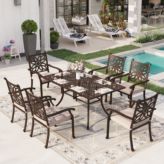 Sophia & William 7 Piece Cast Aluminum Outdoor Patio Dining Set 6 Chairs and Rectangular Table