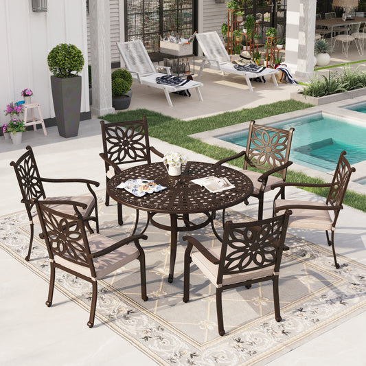 Sophia & William 7 Piece Cast Aluminum Outdoor Patio Dining Set 6 Chairs and Round Table