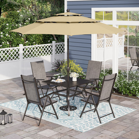 Sophia & William 6-Piece Outdoor Patio Dining Set with 10ft Umbrella, Adjustable Folding Chairs & Square Table for 4, Gray & Beige