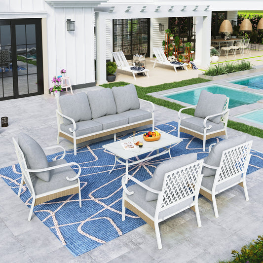 Sophia&William 6 Piece Patio Conversation Set Outdoor Furniture Sofa Set with Fixed Chair, Light Gray