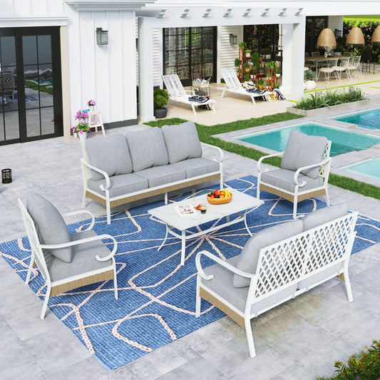 Sophia&William 6 Piece Patio Conversation Set Outdoor Furniture Loveseat Sofa Set with Fixed Chair, Light Gray