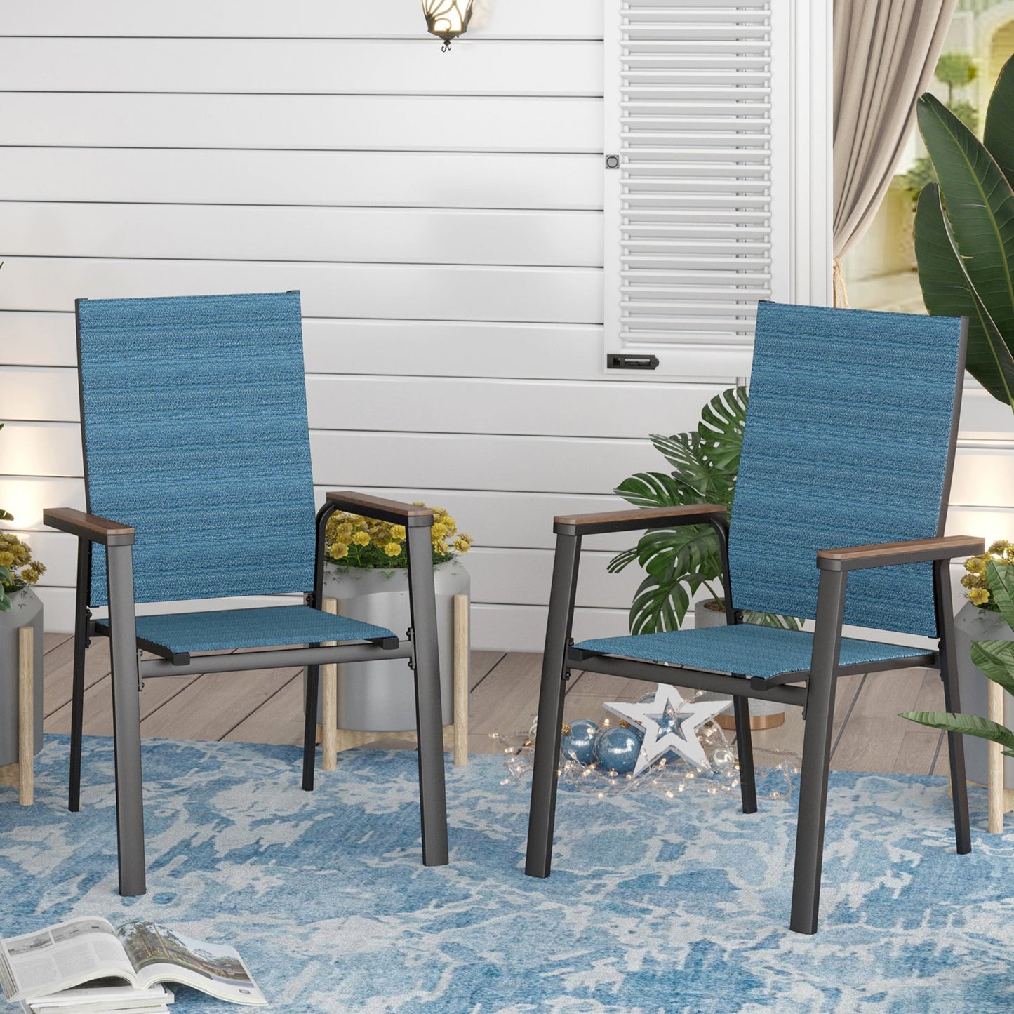 Sophia & William Patio Outdoor Dining Chairs Lightweight Aluminum Stackable Chairs Set of 2 - Blue