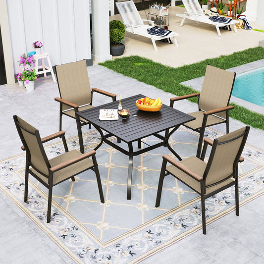 Sophia&William 5-Piece Outdoor Patio Dining Set Textilene Chairs & Teak-Wood Table Furniture Set, Beige