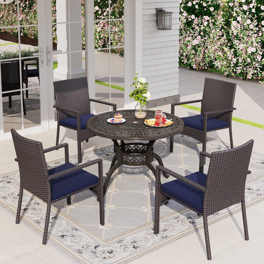 Sophia & William 5 Pieces Outdoor Patio Dining Set with Aluminum Table & Wicker Chairs for 4