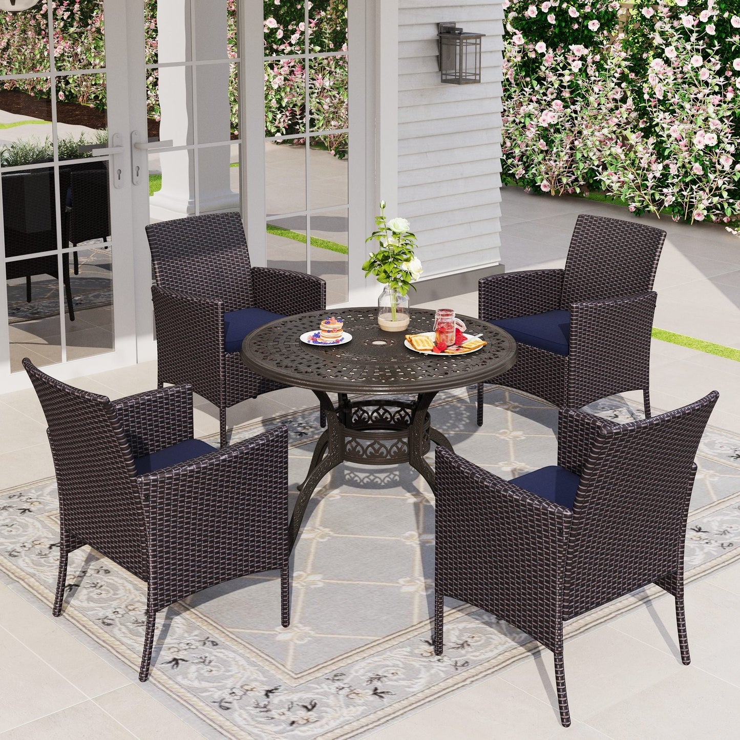 Sophia & William 5 Pieces Outdoor Patio Dining Set with Aluminum Table & Wicker Chairs for 4