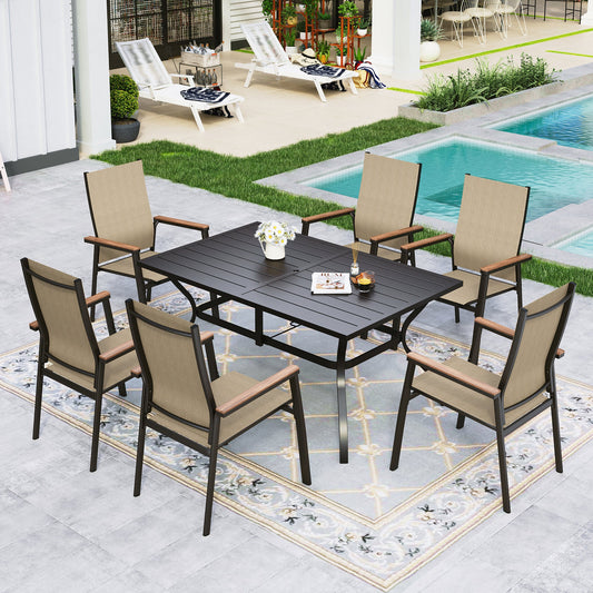 Sophia&William 7-Piece Outdoor Patio Dining Set Textilene Chairs & Table Furniture Set, Beige