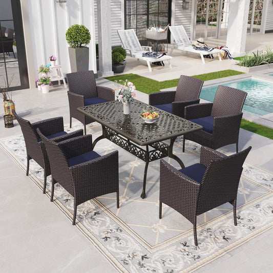 Sophia & William 7 Pieces Outdoor Patio Dining Set with Aluminum Table & Wicker Chairs for 6