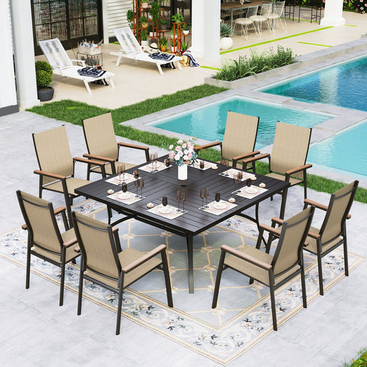 Sophia&William 9-Piece Outdoor Patio Dining Set Textilene Chairs & 60" Square Table Furniture Set, Beige