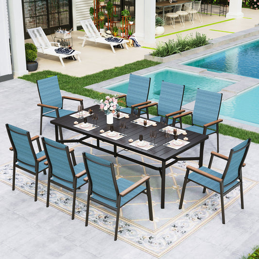 Sophia&William 9-Piece Outdoor Patio Dining Set Textilene Chairs & 83" Table Furniture Set, Blue