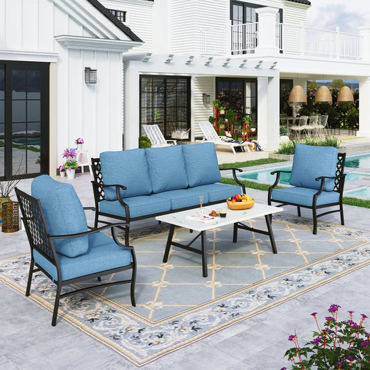 Sophia&William 5 Seat Patio Conversation Set Outdoor Sofa Furniture Set with Marble Table, Navy Blue