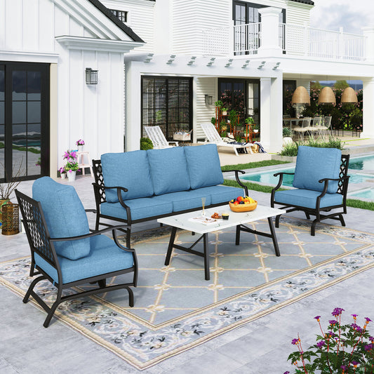 Sophia&William 5 Seat Patio Conversation Set Outdoor Sofa Furniture Set with Marble Table, Navy Blue