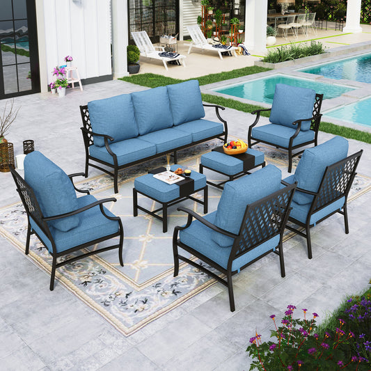 Sophia&William 9 Seat Patio Conversation Set Outdoor Sofa Furniture Set with Ottomans, Navy Blue