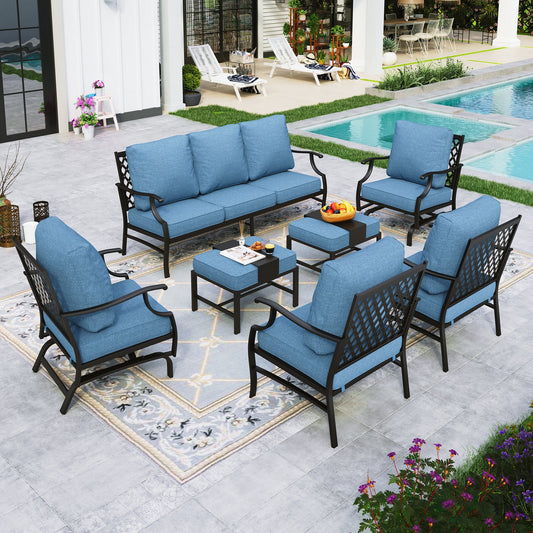 Sophia&William 9 Seat Patio Conversation Set Outdoor Sofa Furniture Set with Ottomans, Navy Blue