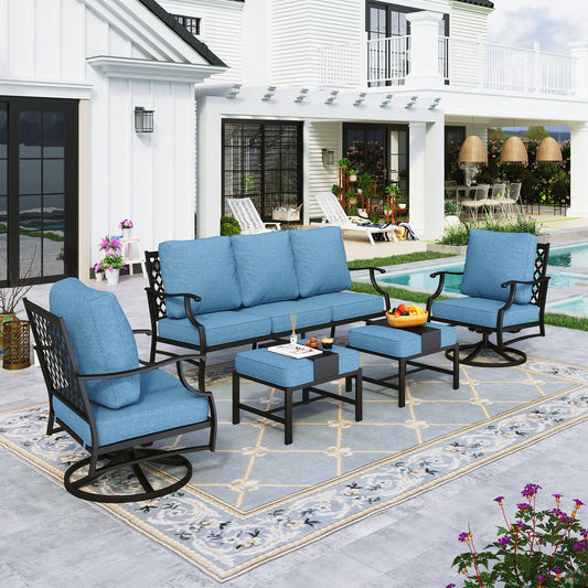 Sophia&William 7 Seat Patio Conversation Set Outdoor Sofa Furniture Set with Ottomans, Navy Blue