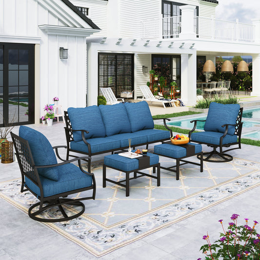 Sophia&William 7 Seat Patio Conversation Set Outdoor Sofa Furniture Set with Ottomans, Pacific Blue