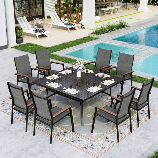 Sophia&William 9-Piece Outdoor Patio Dining Set Textilene Chairs & 60" Square Table Furniture Set, Gray