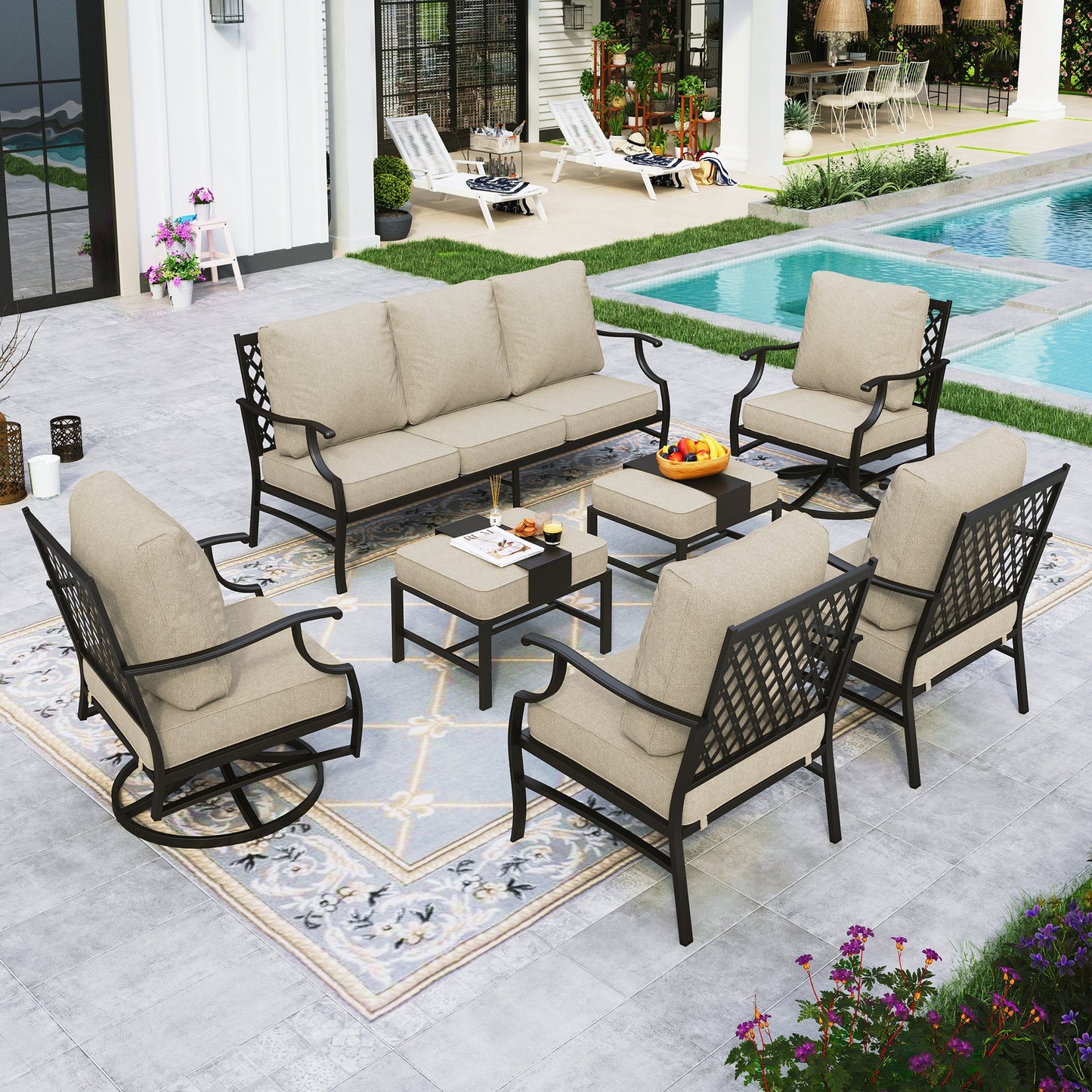 Sophia&William 9 Seat Patio Conversation Set Outdoor Sofa Furniture Set with Ottomans, Beige