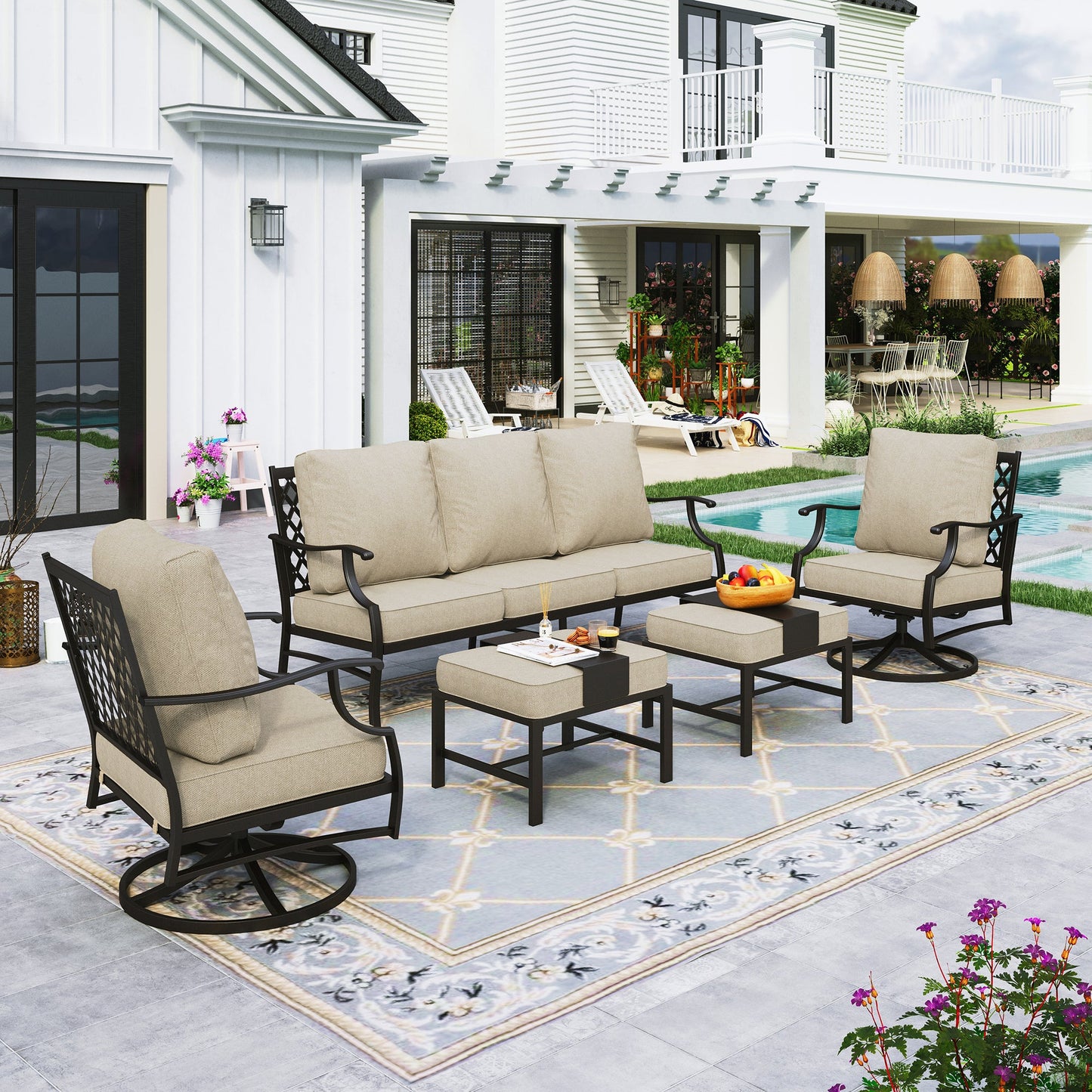 Sophia&William 7 Seat Patio Conversation Set Outdoor Sofa Furniture Set with Ottomans, Beige